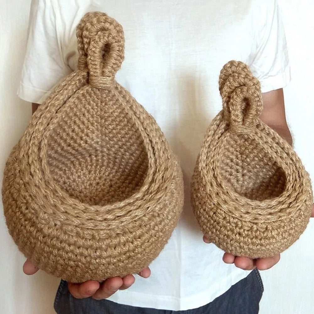 Handwoven Wall Hanging Fruit Vegetable Basket - Eco-Friendly Jute Teardrop Basket