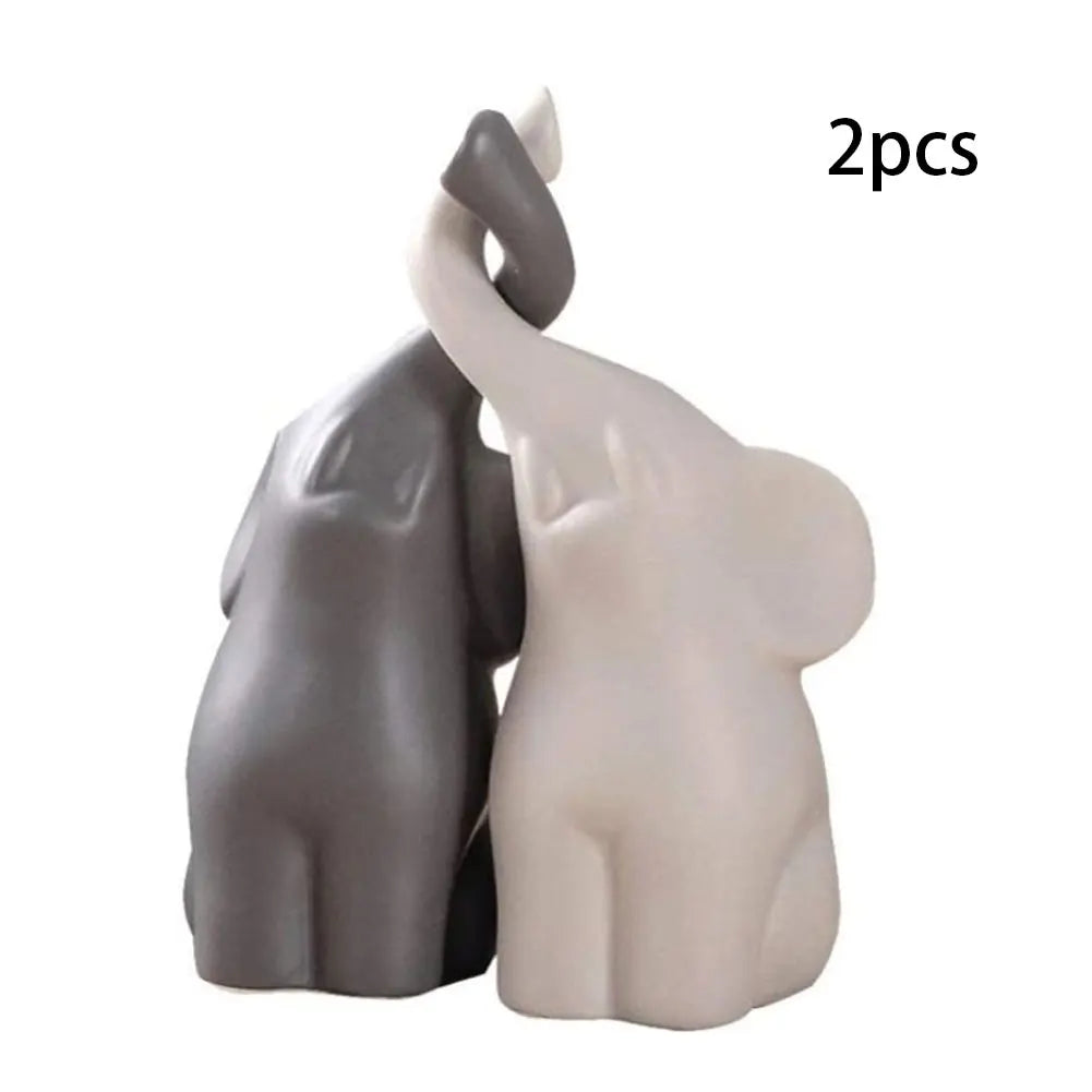 2pcs Ceramic Elephant Couples Ornaments