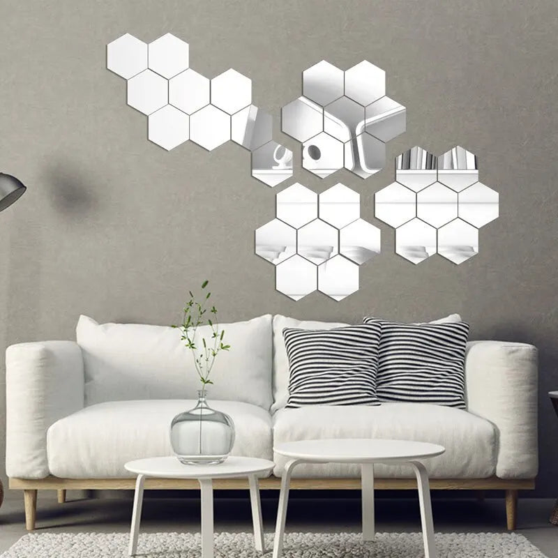 3D Acrylic Self-adhesive Decorative Hexagonal Geometric Mirror Wall 