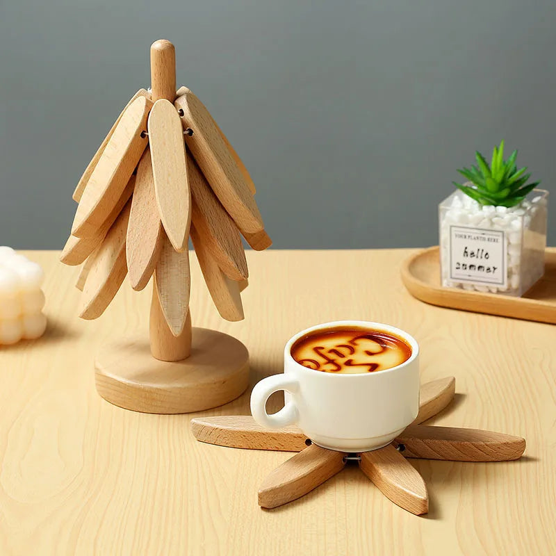 4PCS Tree Design Stand Wooden coasters