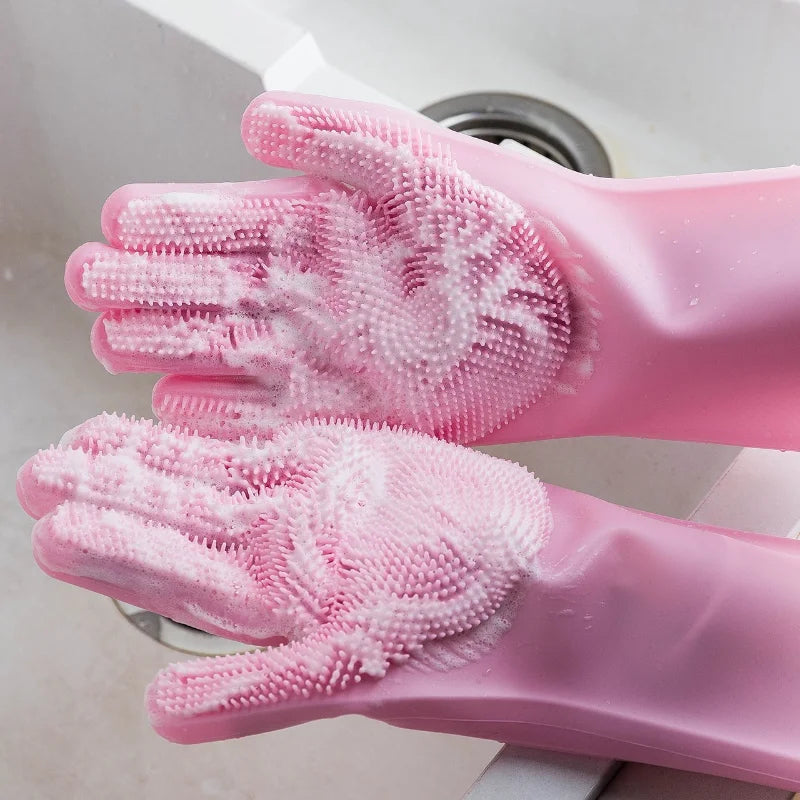 Magic Silicone Dishwashing Cleaning Gloves - Household Scrubber