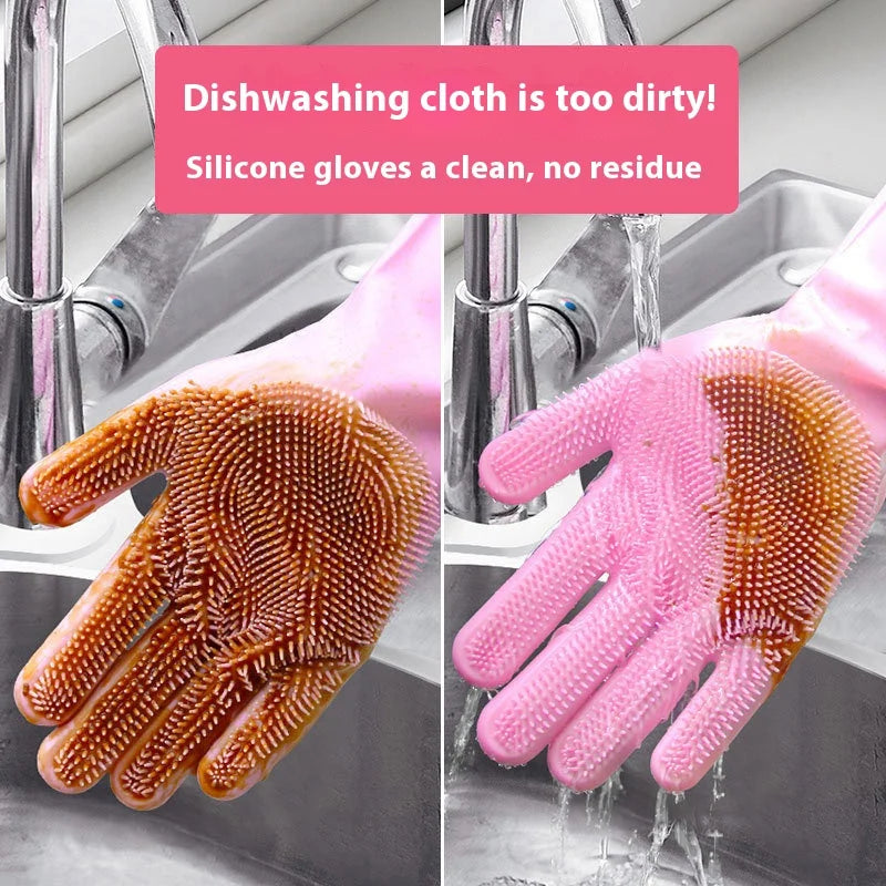 Magic Silicone Dishwashing Cleaning Gloves - Household Scrubber