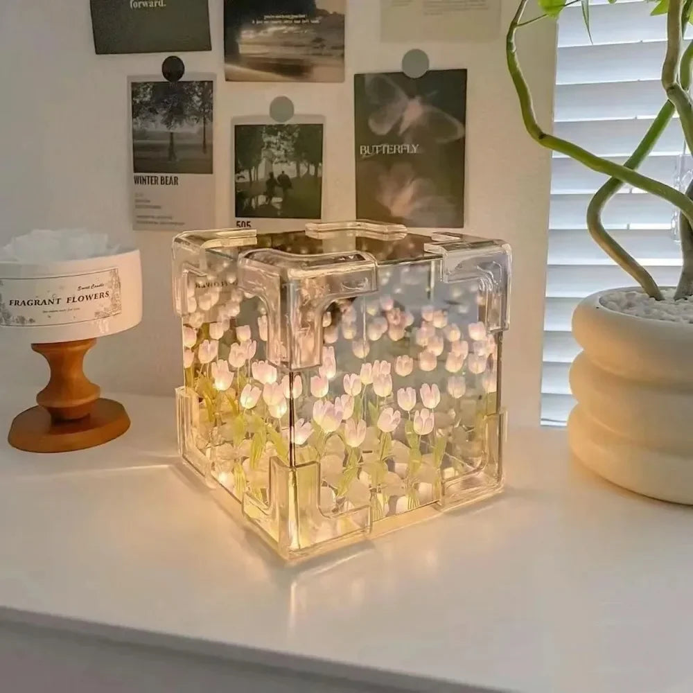 Tulip Flower Cube Three-Dimensional Small Night Lamp