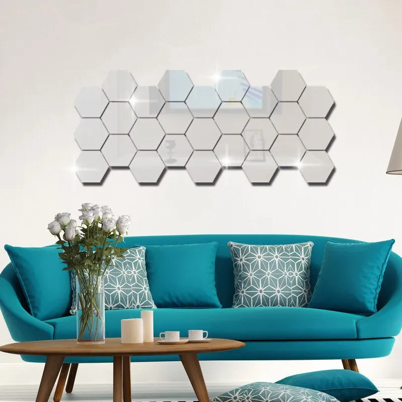 3D Acrylic Self-adhesive Decorative Hexagonal Geometric Mirror Wall 