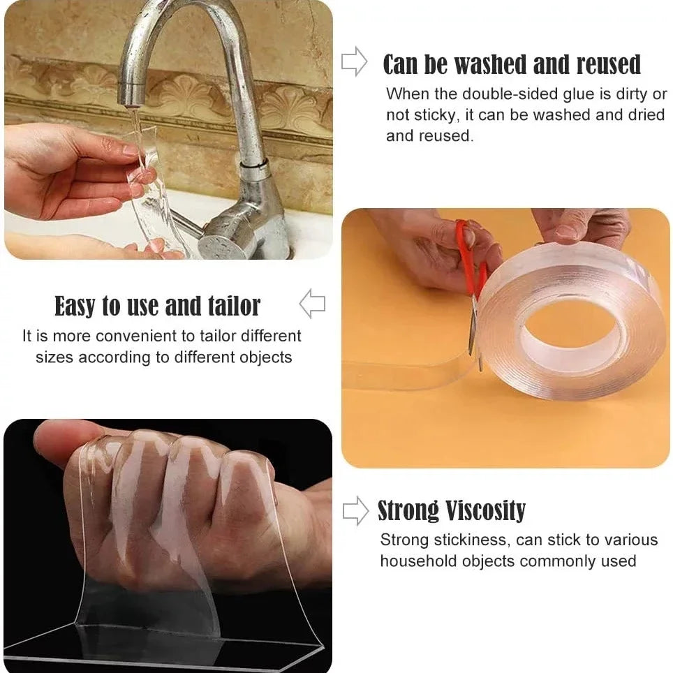 Double-Sided Transparent Reusable Waterproof Adhesive Nano Tape