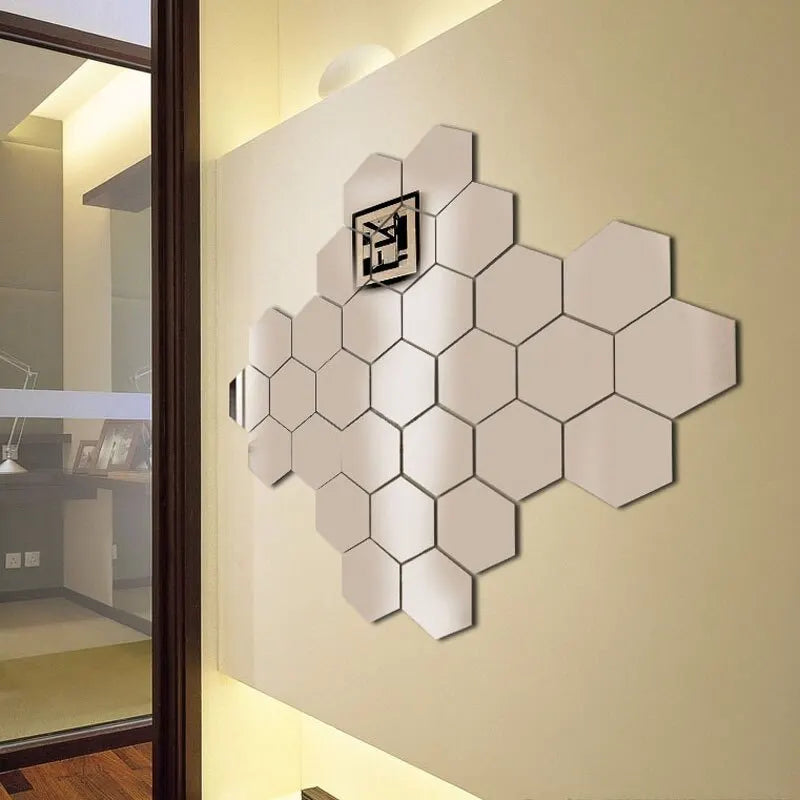 3D Acrylic Self-adhesive Decorative Hexagonal Geometric Mirror Wall 