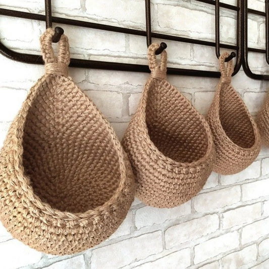 Handwoven Wall Hanging Fruit Vegetable Basket - Eco-Friendly Jute Teardrop Basket